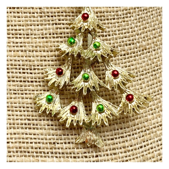 Gerry’s vintage decorated Christmas tree brooch pin gold with green red enamel - Picture 5 of 10